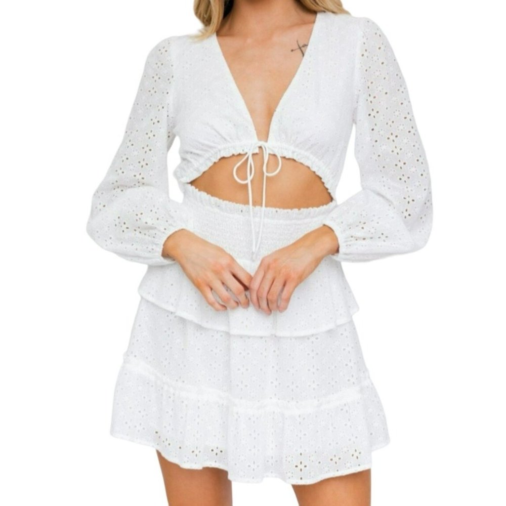 Le Lis Eyelet Cutout Mini Dress White Size Small NWT